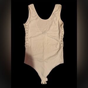 Poof! White Ribbed Lace-Up Bodysuit